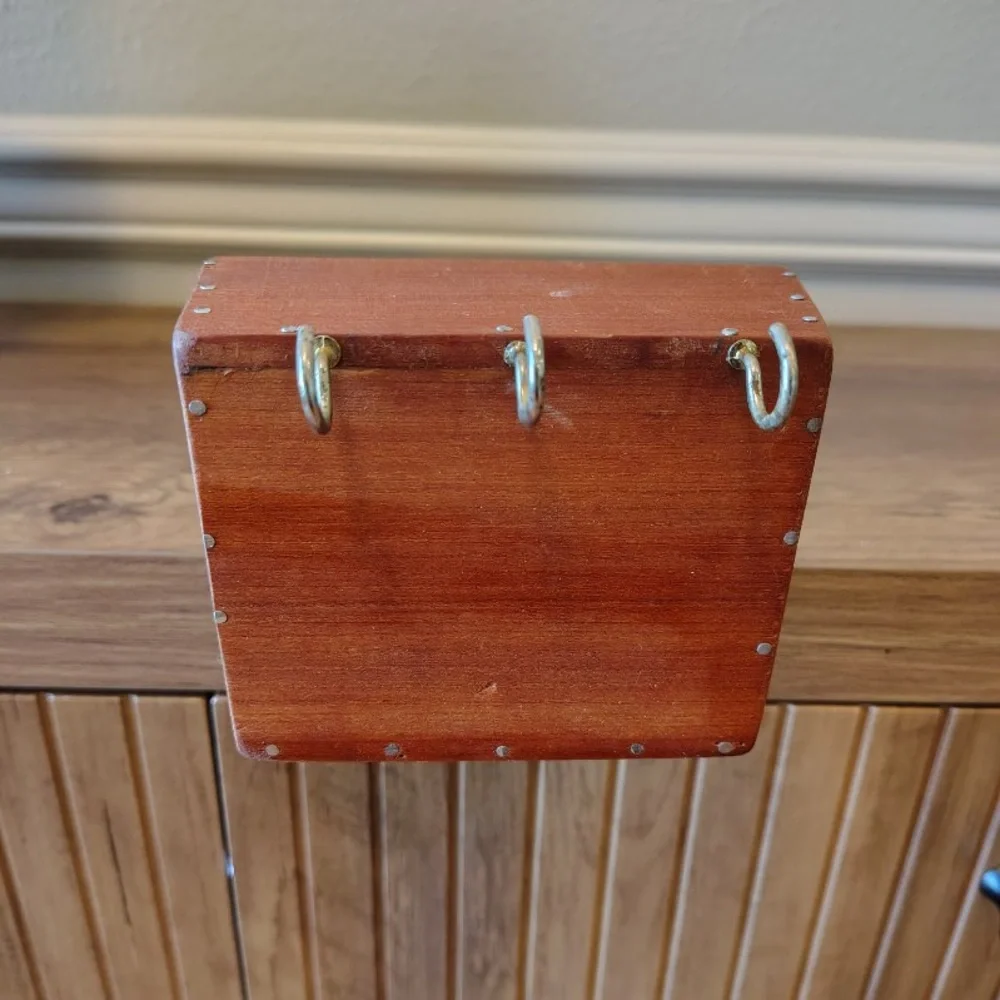 Vtg Wooden Mail Holder Sorter Letter Holder MCM Wall Mount W/ Brass Key Hooks